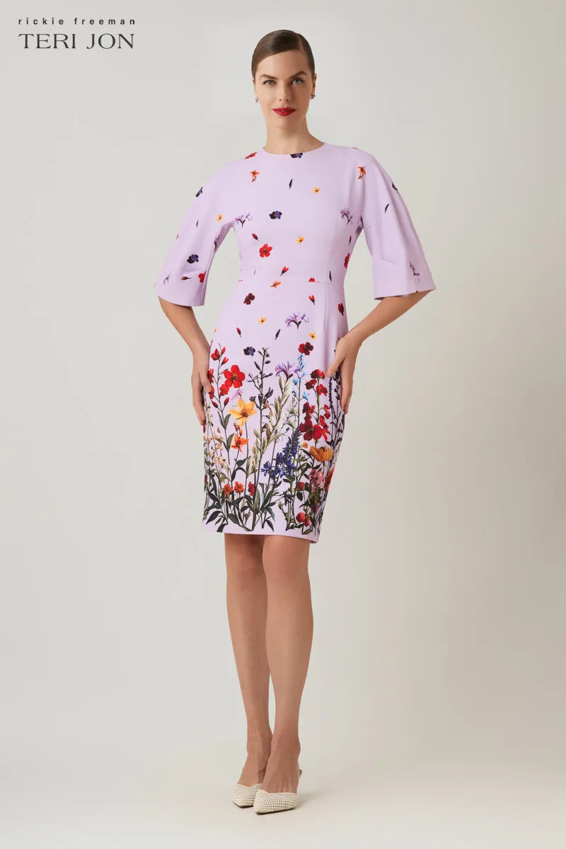 Crepe Floral Placement Print Wide Sleeve Dress sold by Teri Jon product image thumbnail 2
