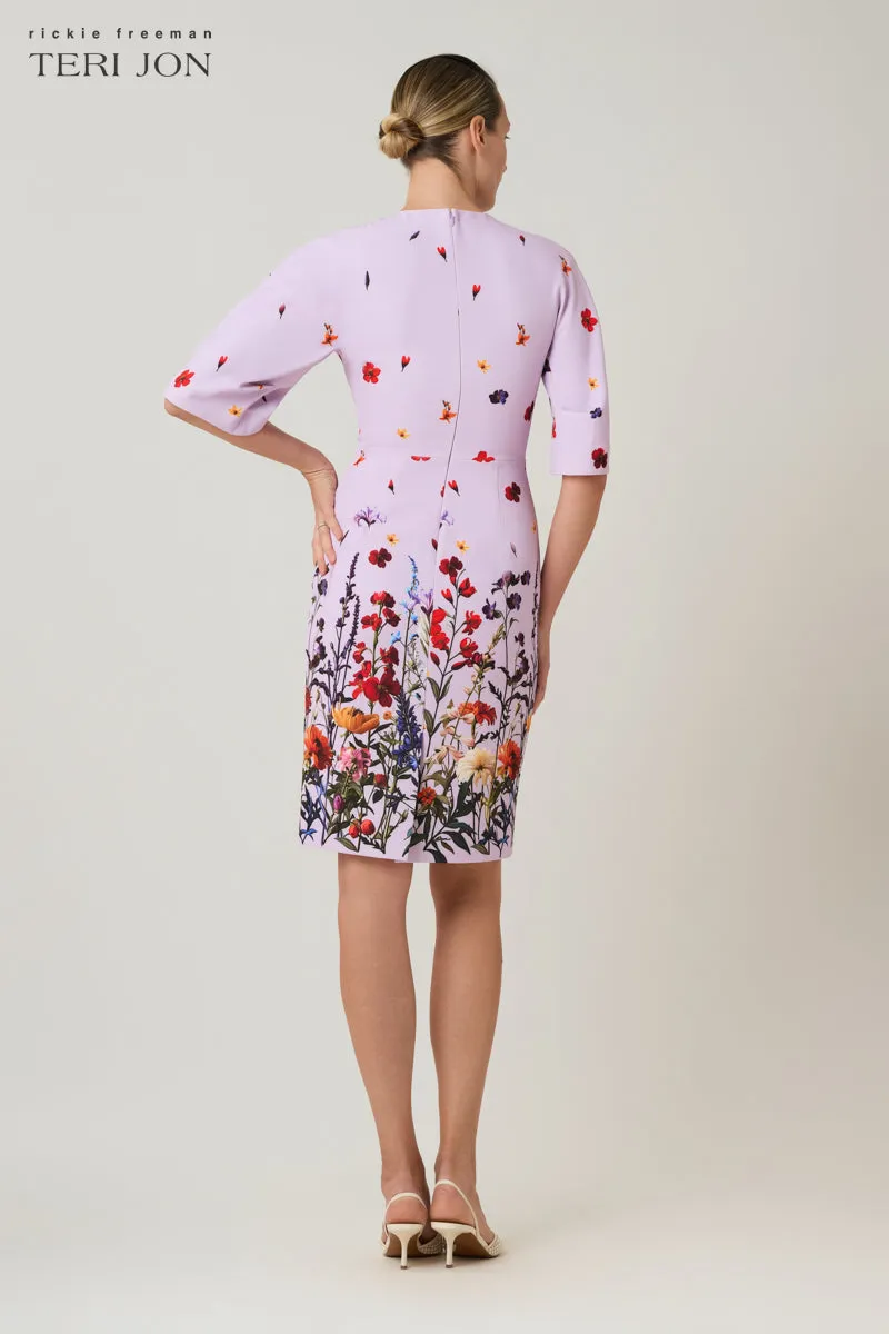 Crepe Floral Placement Print Wide Sleeve Dress sold by Teri Jon product image thumbnail 3