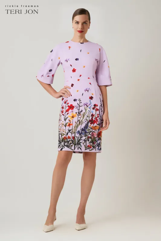 Crepe Floral Placement Print Wide Sleeve Dress made by Teri Jon