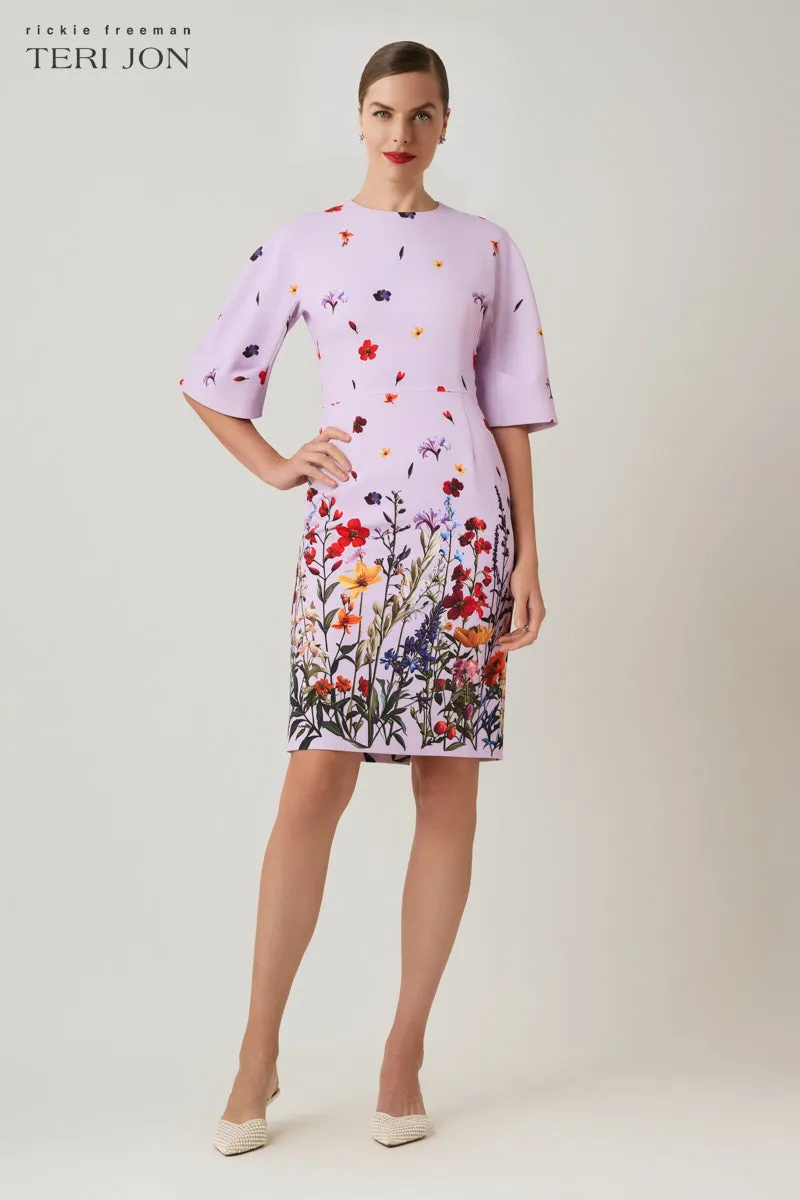 Crepe Floral Placement Print Wide Sleeve Dress sold by Teri Jon