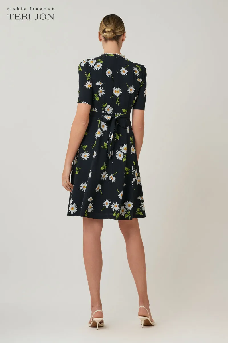 Crepe Daisy Print Pearl Trim Dress sold by Teri Jon product image thumbnail 4