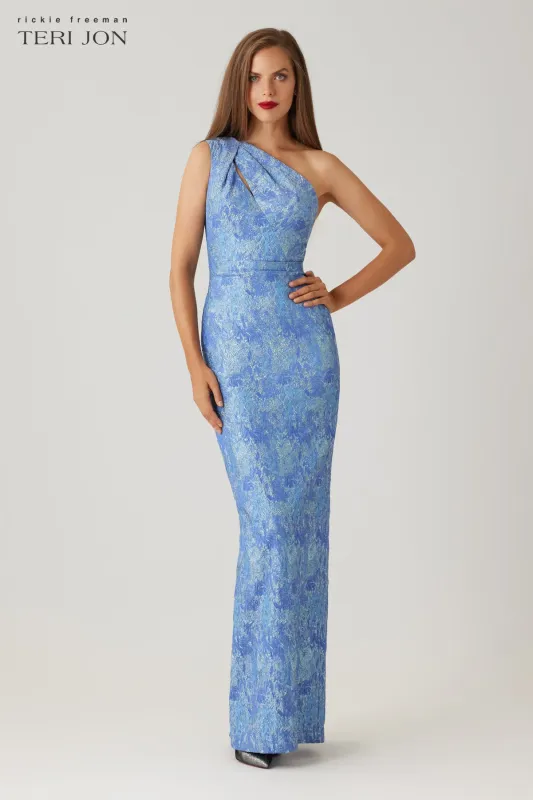 Stretch Jacquard Print One Shoulder Gown sold by Teri Jon