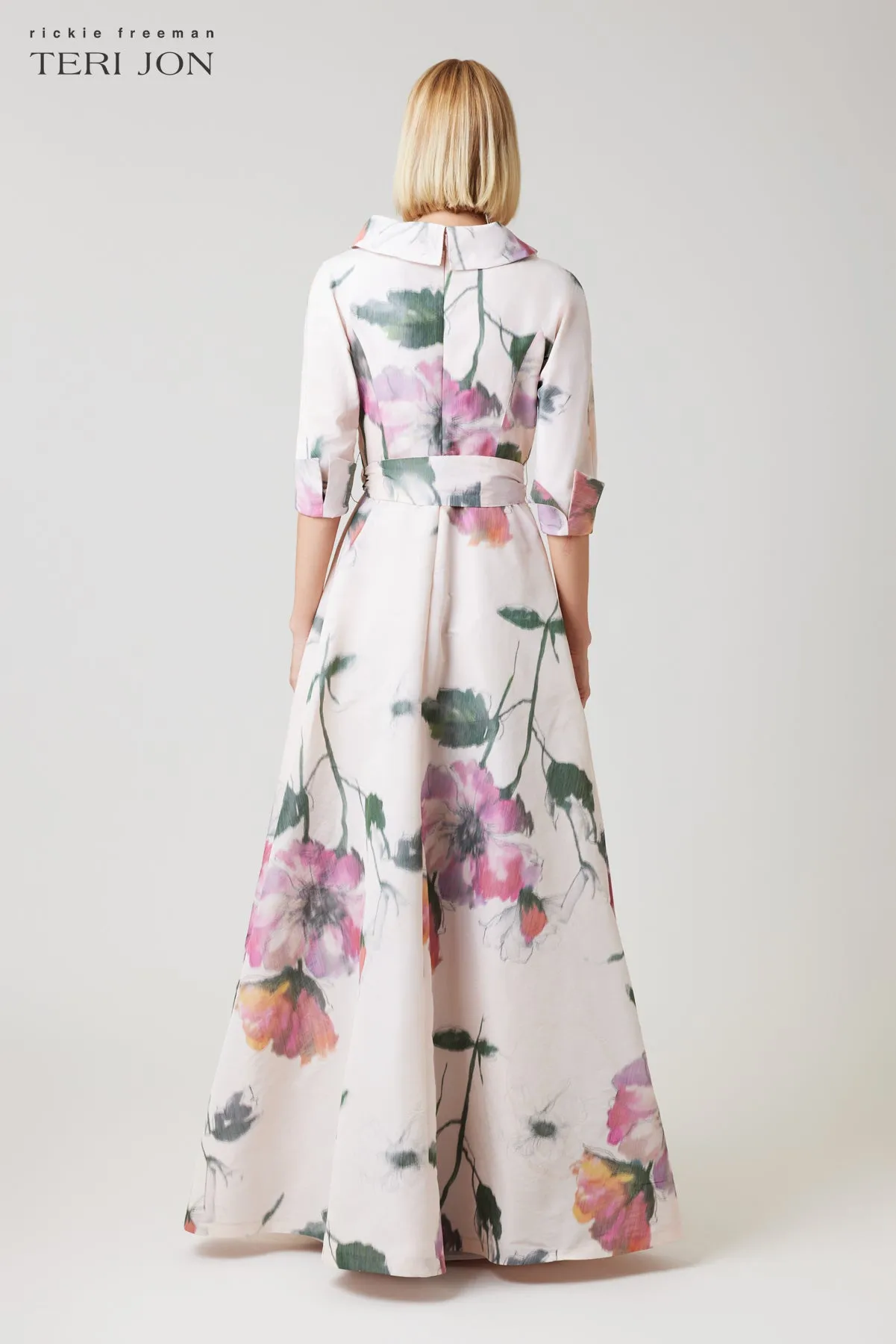 Taffeta Digital Print Collar Shirt Gown sold by Teri Jon product image thumbnail 4