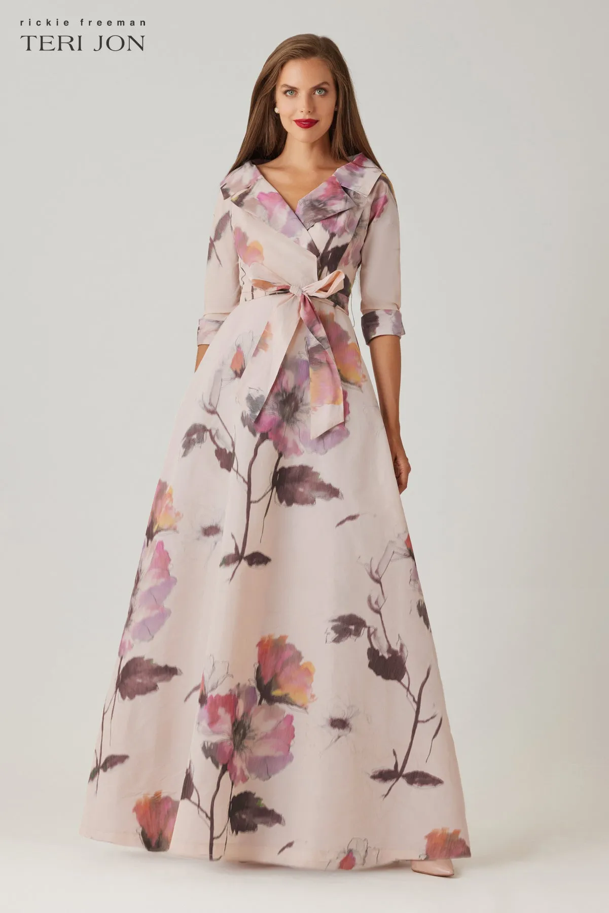 Taffeta Digital Print Collar Shirt Gown sold by Teri Jon product image thumbnail 5