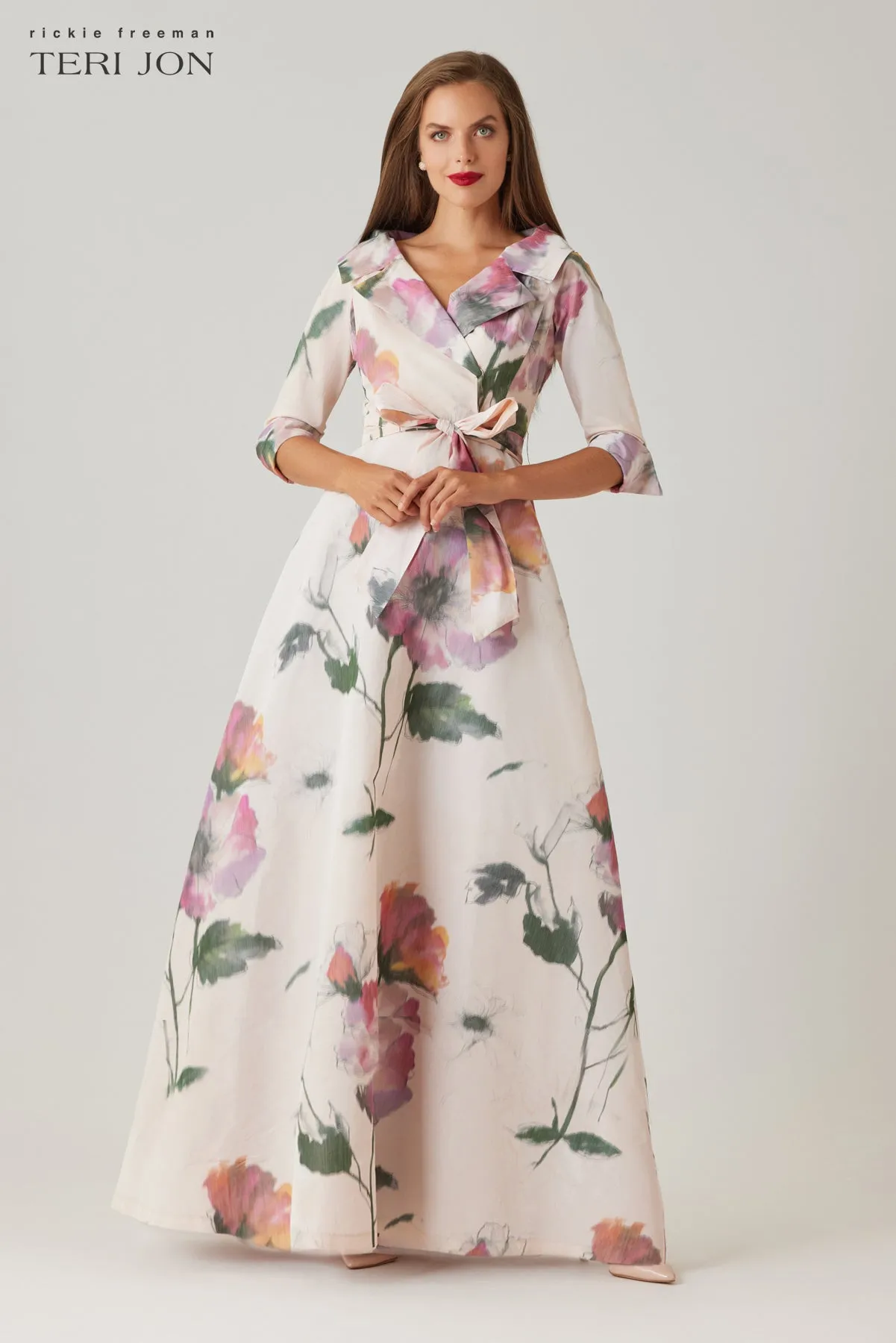 Taffeta Digital Print Collar Shirt Gown sold by Teri Jon product image thumbnail 2