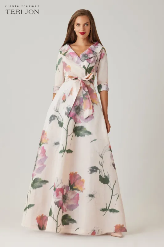 Taffeta Digital Print Collar Shirt Gown sold by Teri Jon