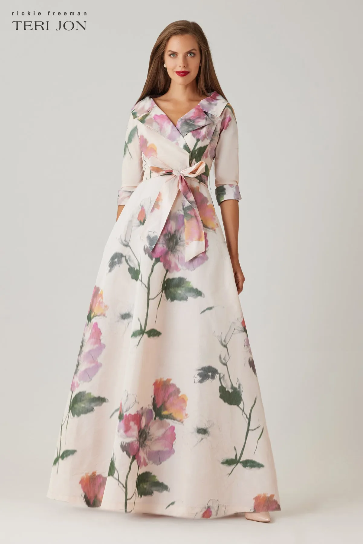 Taffeta Digital Print Collar Shirt Gown sold by Teri Jon