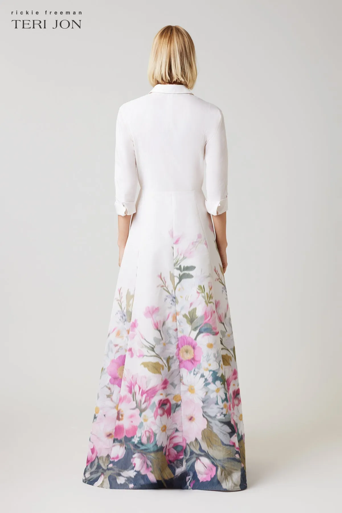 Taffeta Digital Placement Print Shirt Gown sold by Teri Jon product image thumbnail 3
