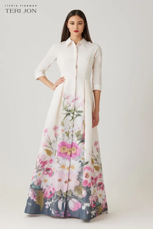 Taffeta Digital Placement Print Shirt Gown sold by Teri Jon