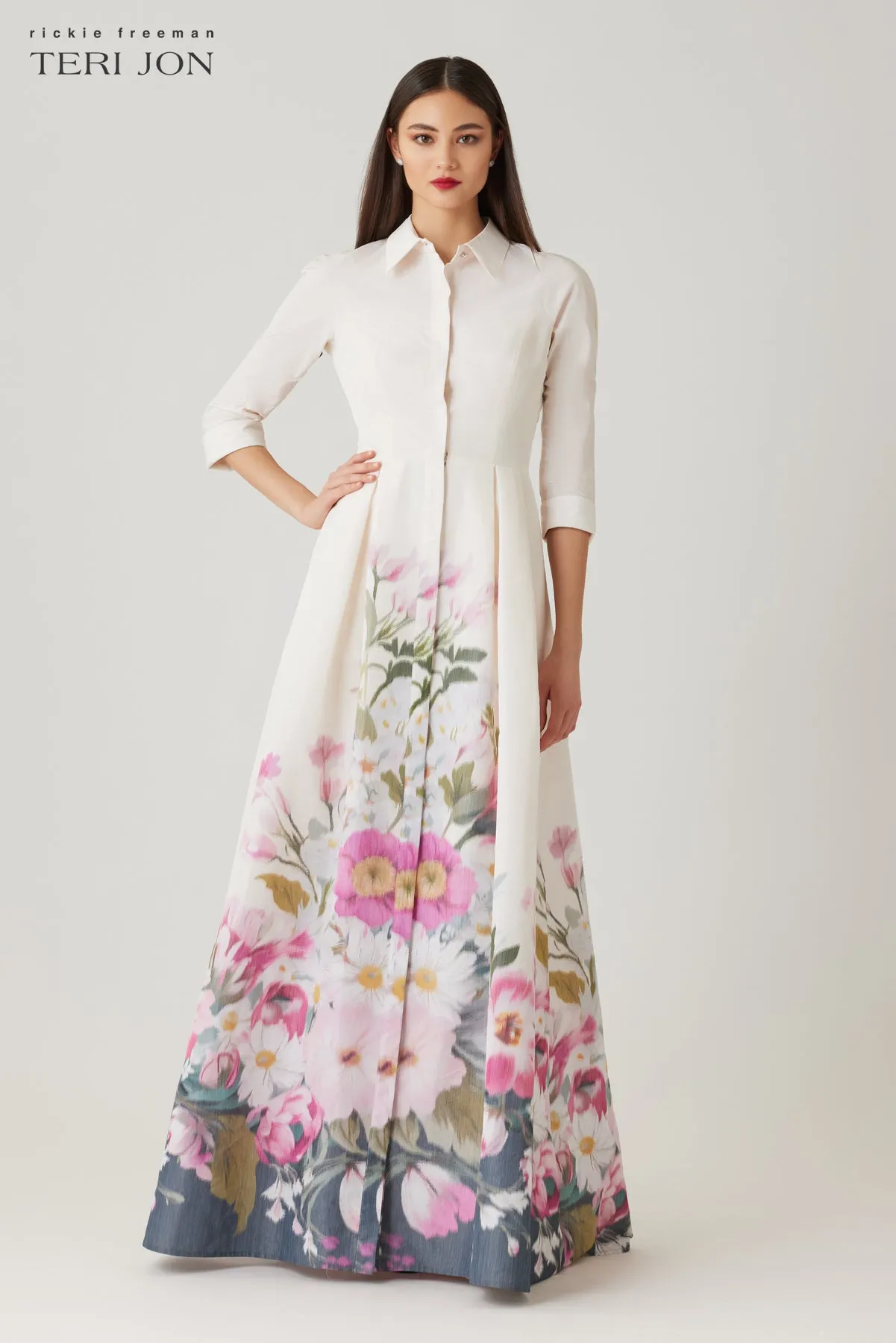 Taffeta Digital Placement Print Shirt Gown sold by Teri Jon