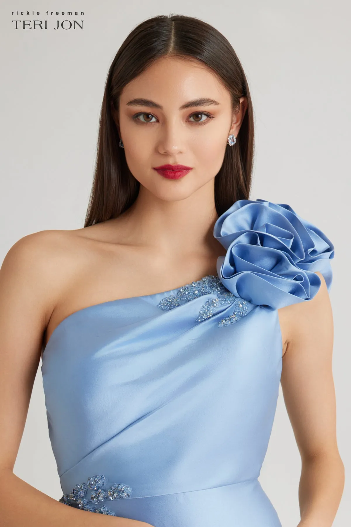 Mikado Flower One Shoulder Bead Applique Gown sold by Teri Jon product image thumbnail 3