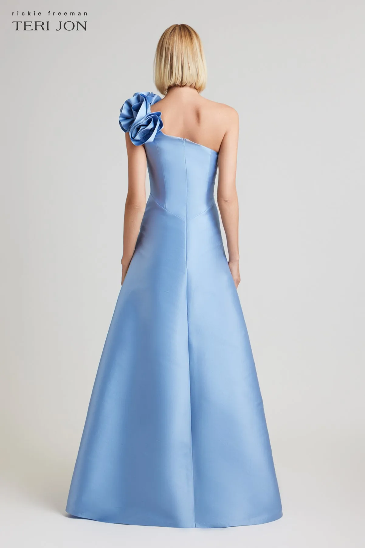 Mikado Flower One Shoulder Bead Applique Gown sold by Teri Jon product image thumbnail 4