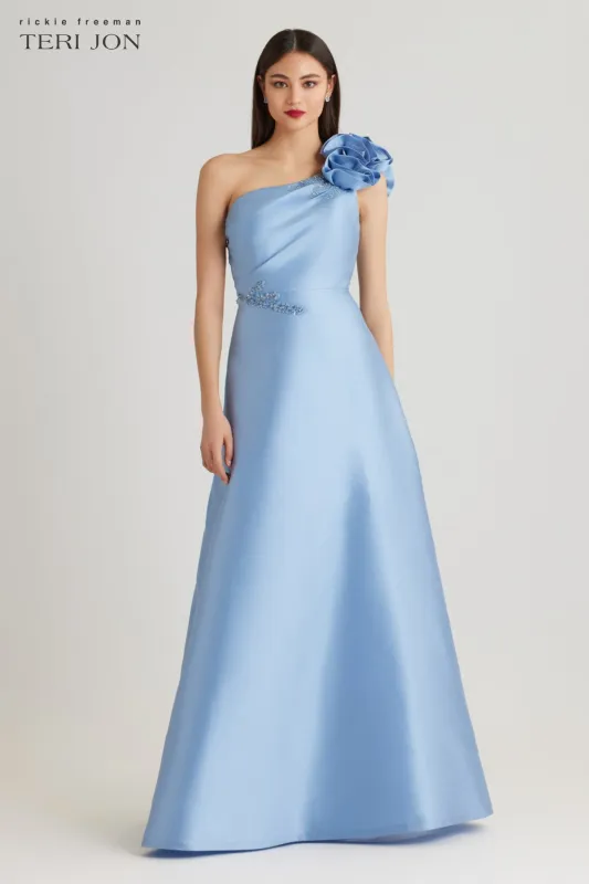 Mikado Flower One Shoulder Bead Applique Gown sold by Teri Jon