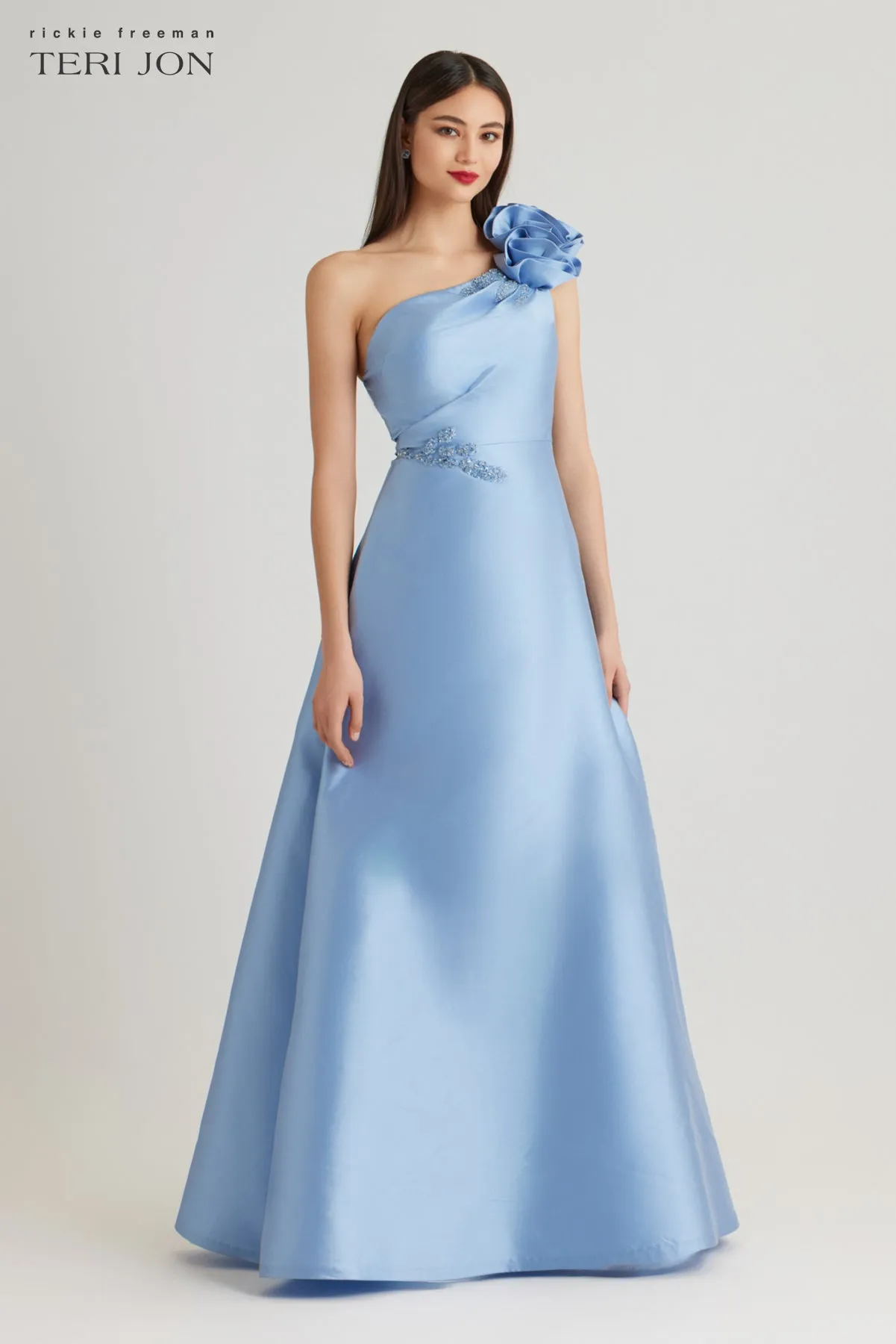 Mikado Flower One Shoulder Bead Applique Gown sold by Teri Jon product image thumbnail 2