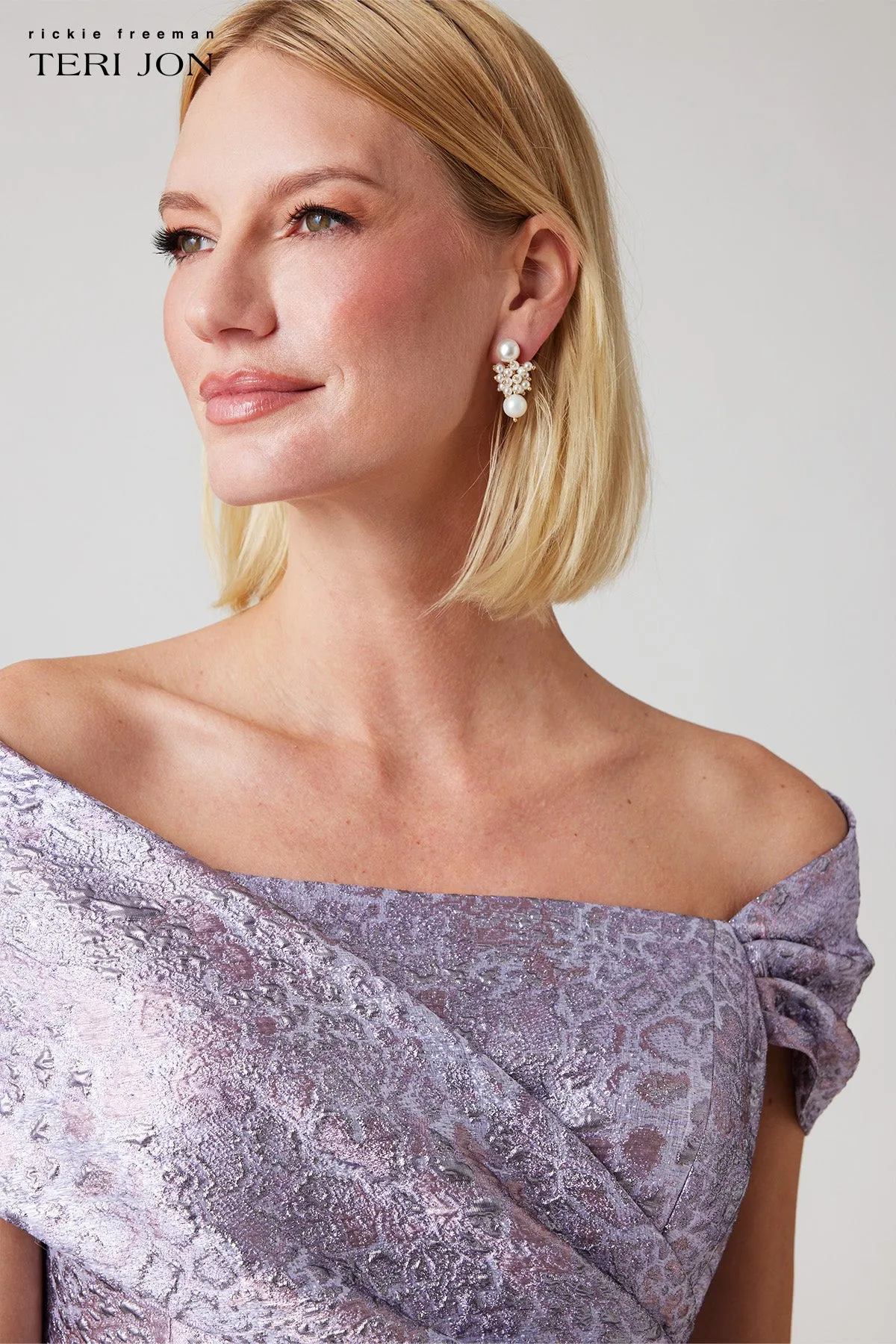 Metallic Jacquard Off The Shoulder Fit And Flare Dress sold by Teri Jon product image thumbnail 3