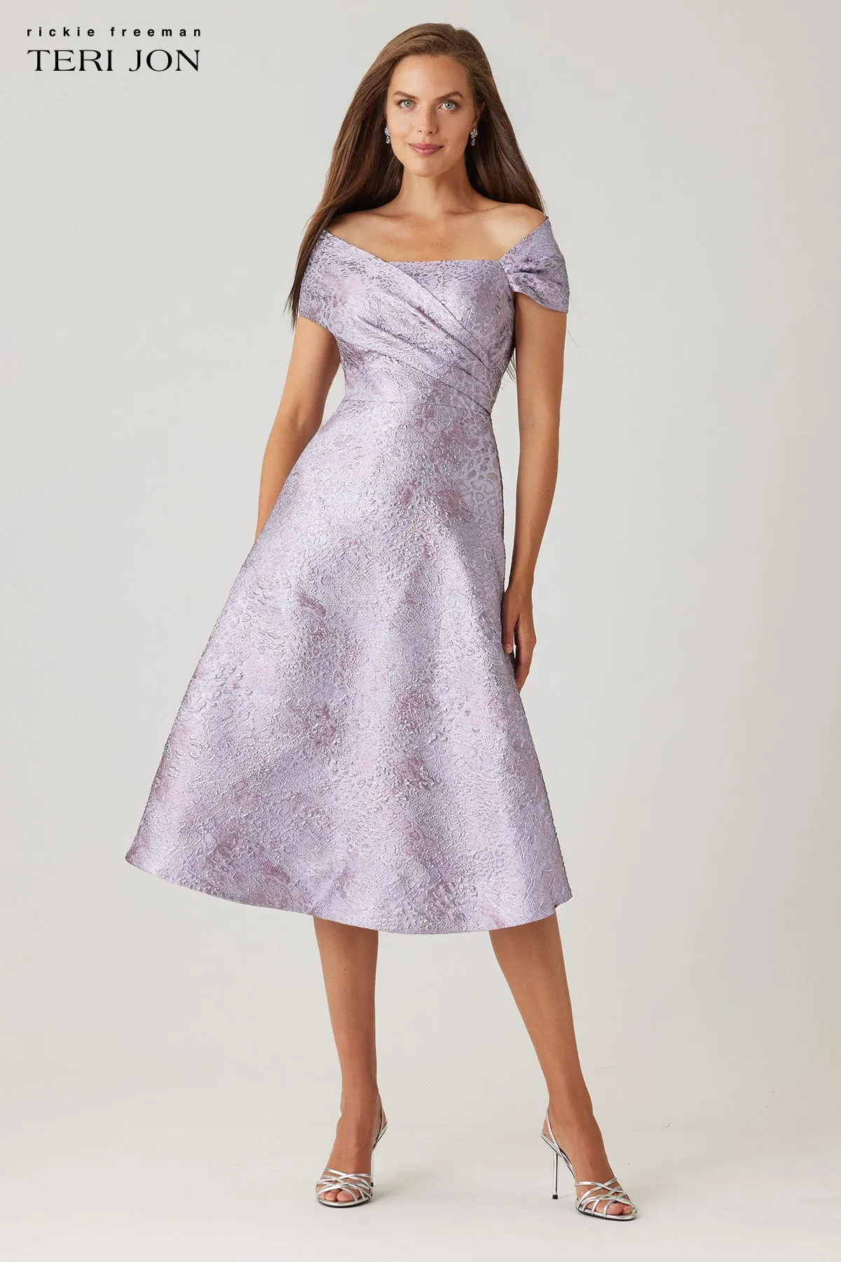 Metallic Jacquard Off The Shoulder Fit And Flare Dress sold by Teri Jon product image thumbnail 2