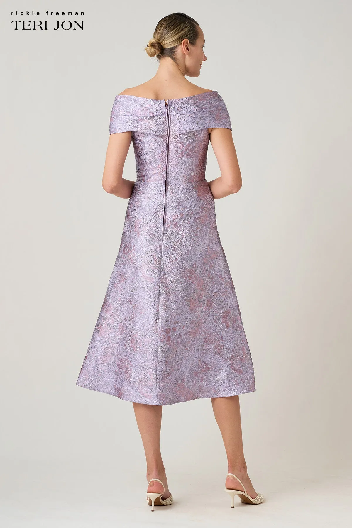 Metallic Jacquard Off The Shoulder Fit And Flare Dress sold by Teri Jon product image thumbnail 4