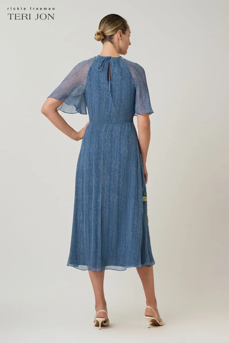 Chiffon Flutter Sleeve Sequin Flower Motif Dress sold by Teri Jon product image thumbnail 4