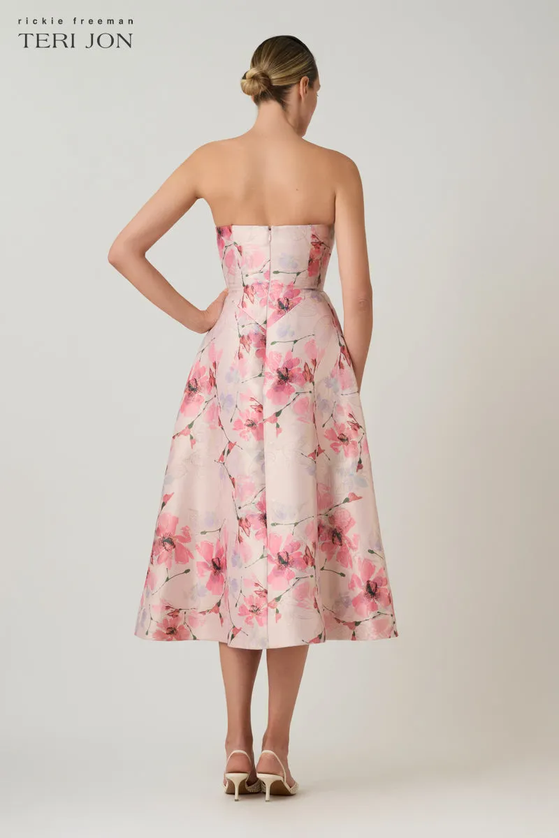Gazar Strapless 3D Flower Print Fit And Flare Dress sold by Teri Jon product image thumbnail 3