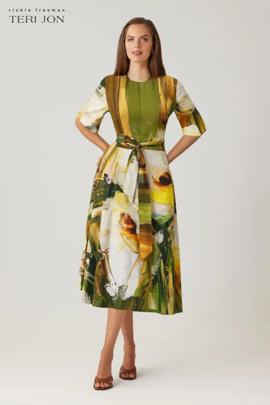 Cotton Apron V Back Watercolor Print Dress sold by Teri Jon