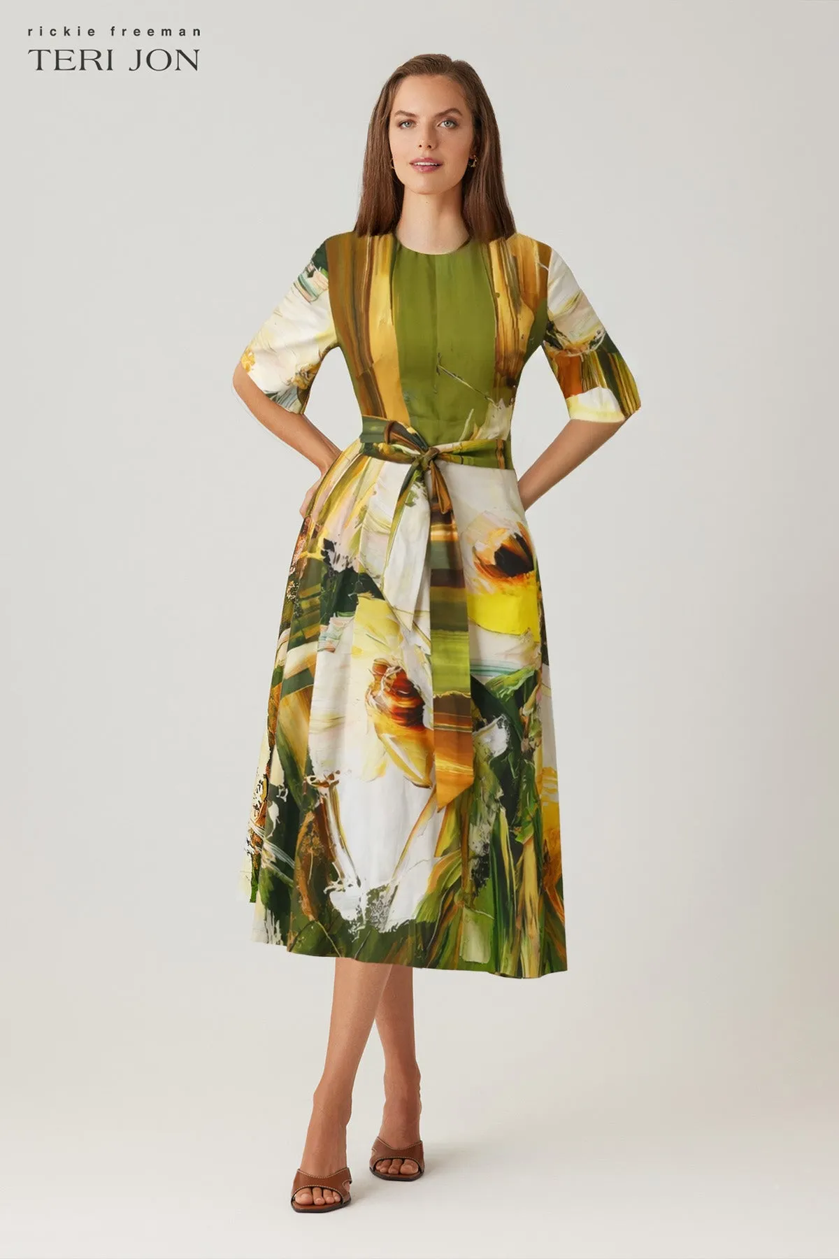 Cotton Apron V Back Watercolor Print Dress sold by Teri Jon