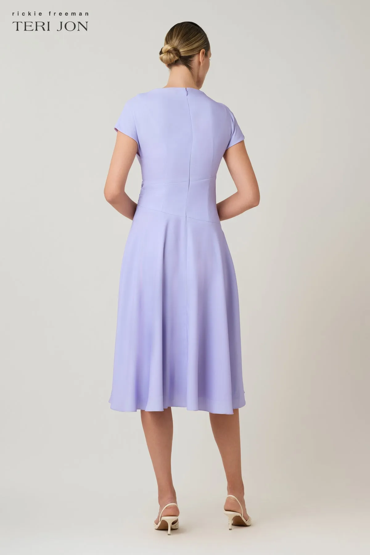 Crepe Cap Sleeve Draped Waist Digital Floral Dress sold by Teri Jon product image thumbnail 3