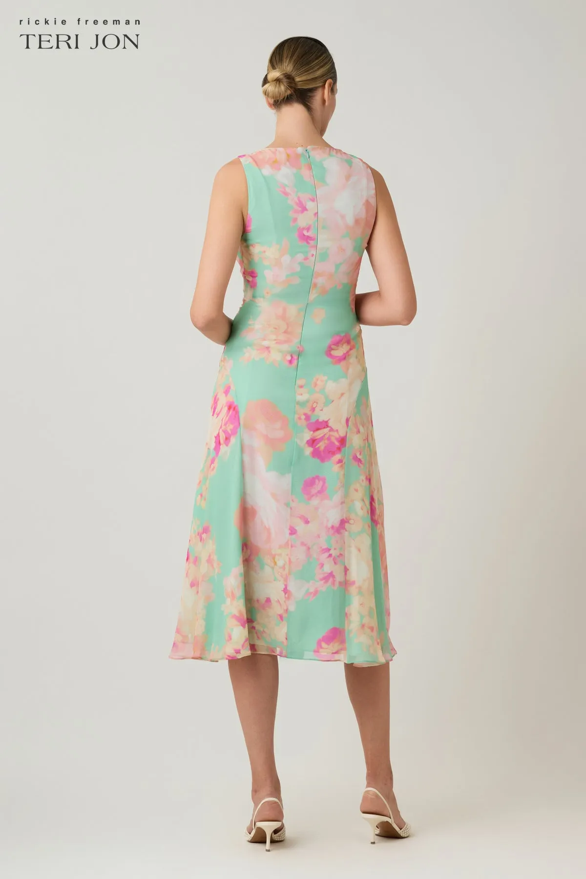 Chiffon Print V Neck Ruched Front Dress sold by Teri Jon product image thumbnail 4