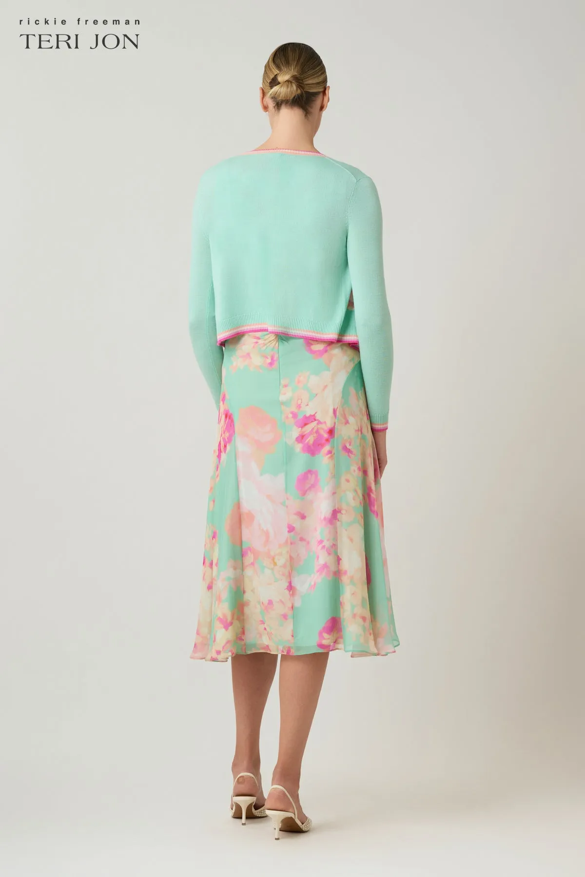 Knit Floral And Strip Cardigan sold by Teri Jon product image thumbnail 3