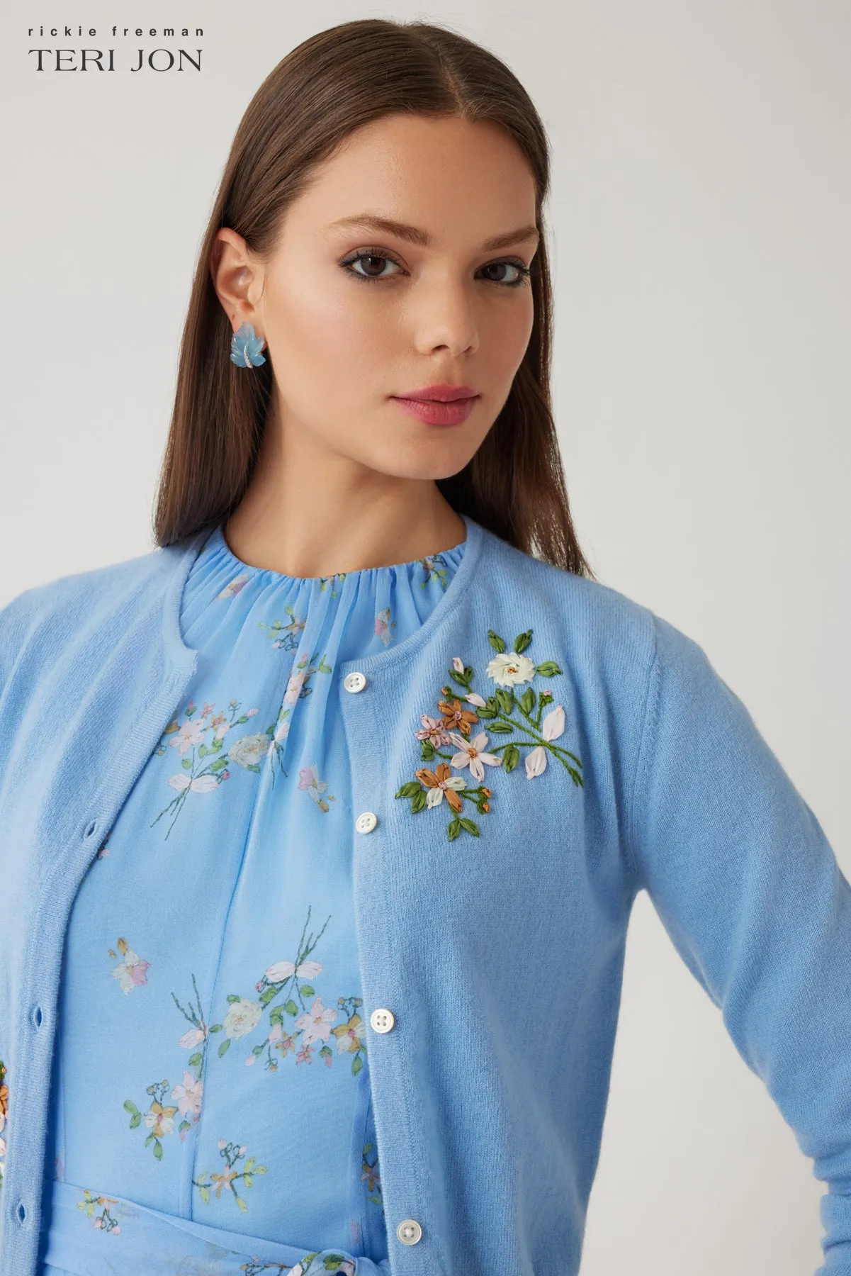 Flower Embroidered Cardigan sold by Teri Jon