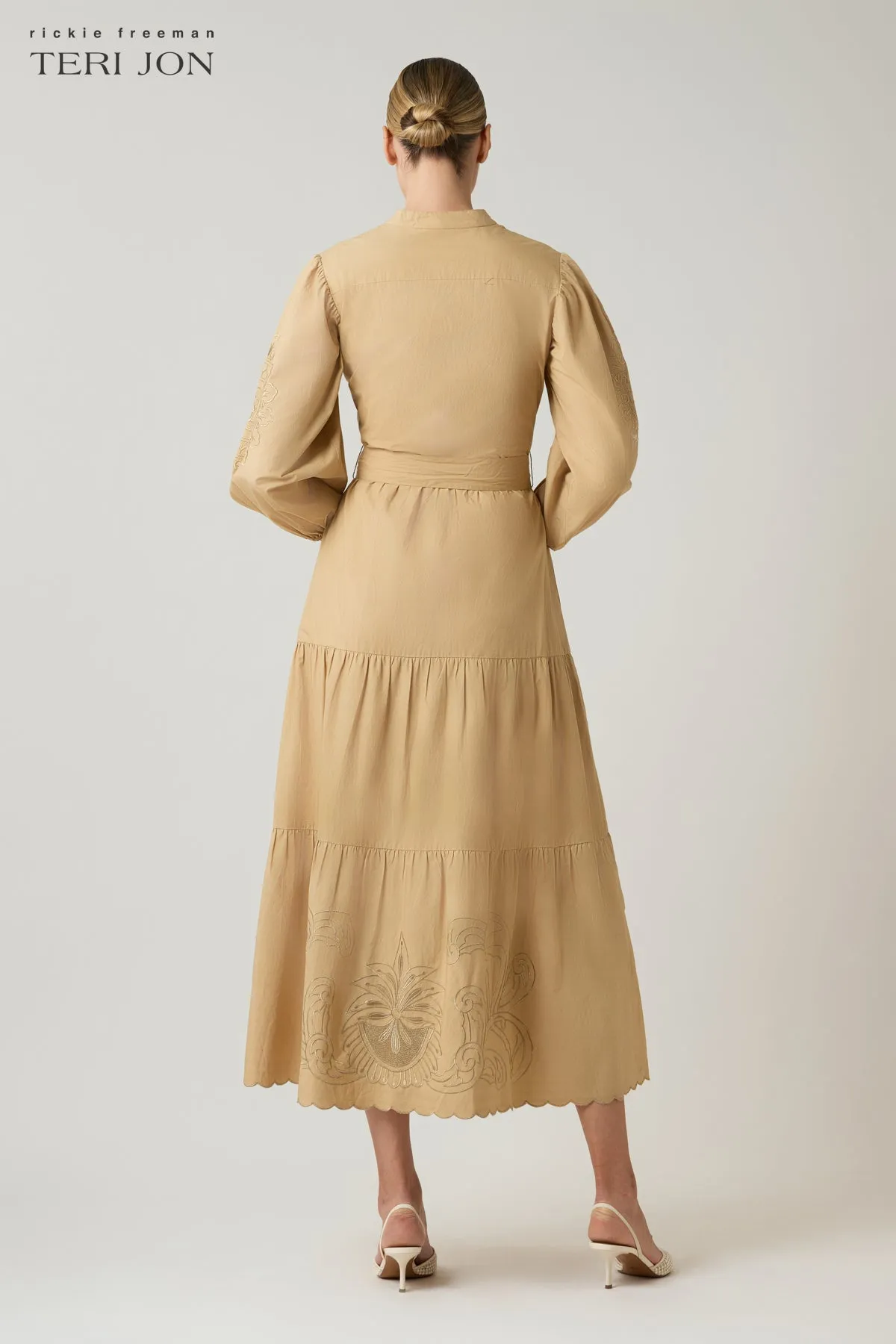 Cotton Metallic Embroidered Full Sleeve Tiered Skirt Dress sold by Teri Jon product image thumbnail 5