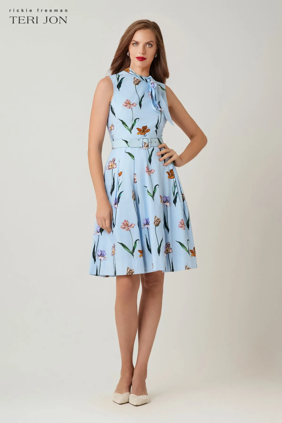 Cotton Print Tie Neck Dress sold by Teri Jon product image thumbnail 2
