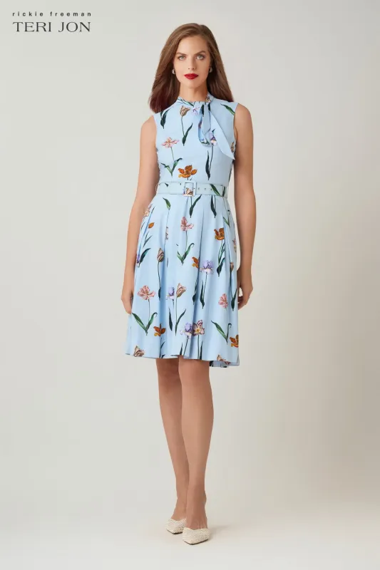 Cotton Print Tie Neck Dress made by Teri Jon