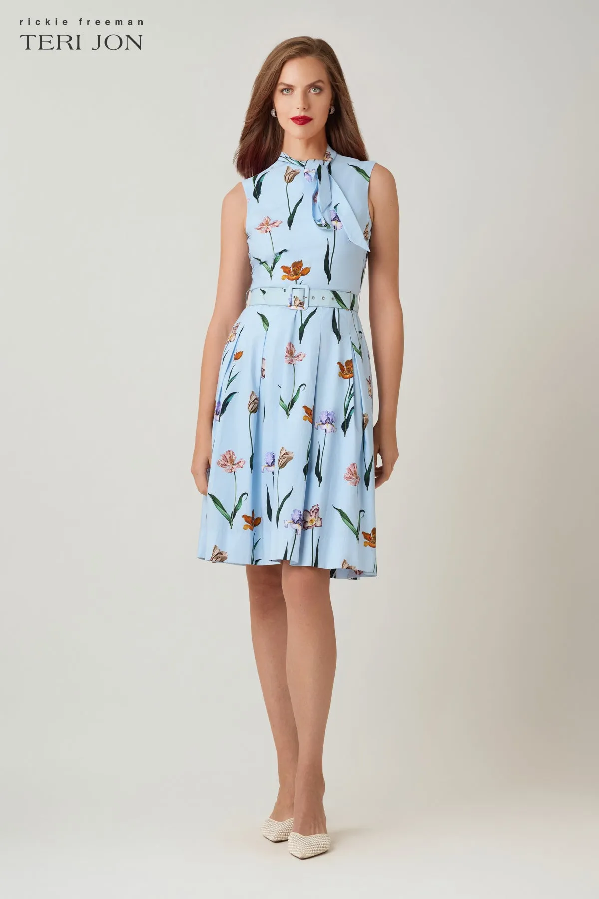Cotton Print Tie Neck Dress sold by Teri Jon