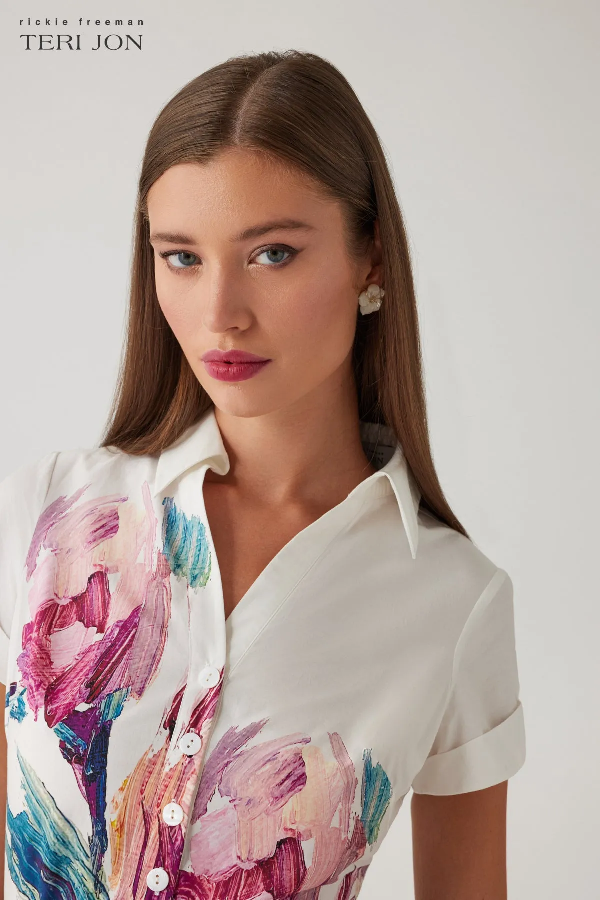 Cotton Floral Short Sleeve Shirtwaist Dress sold by Teri Jon product image thumbnail 4