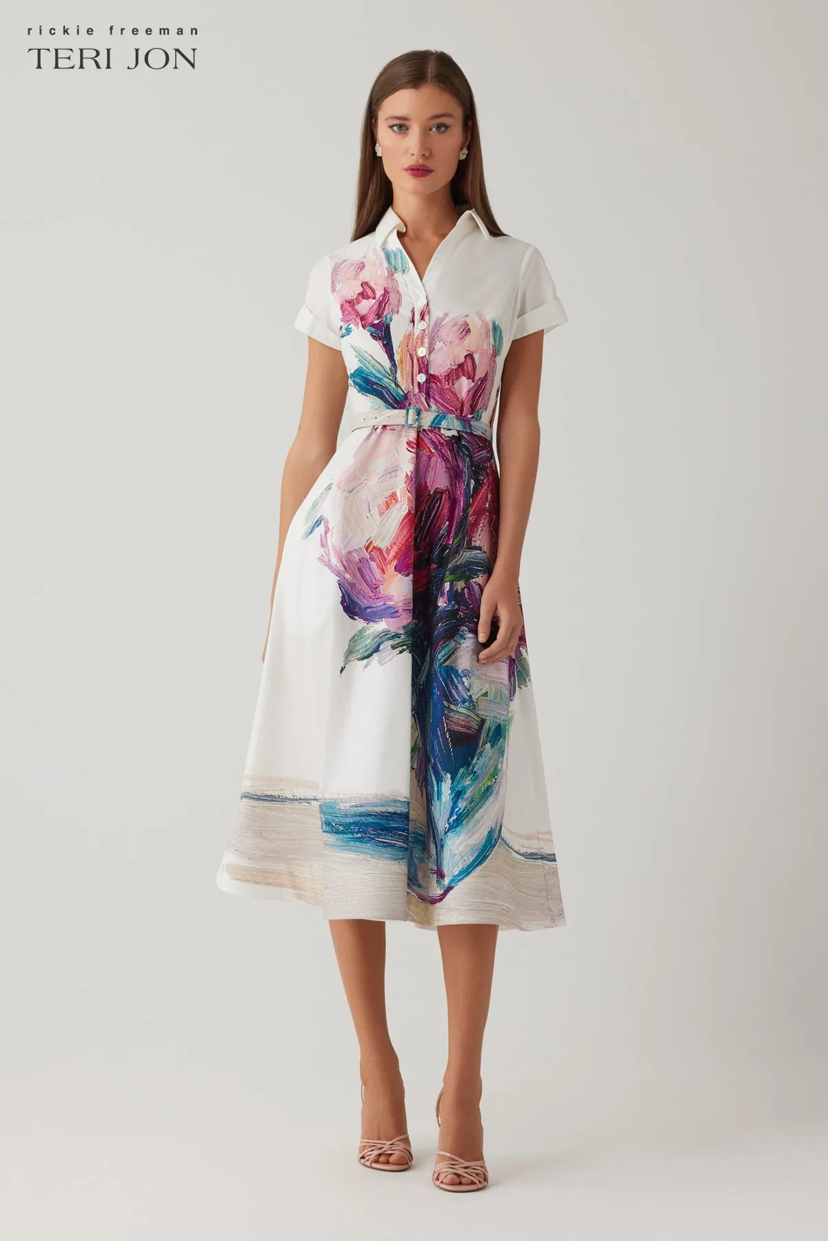 Cotton Floral Short Sleeve Shirtwaist Dress sold by Teri Jon product image thumbnail 2