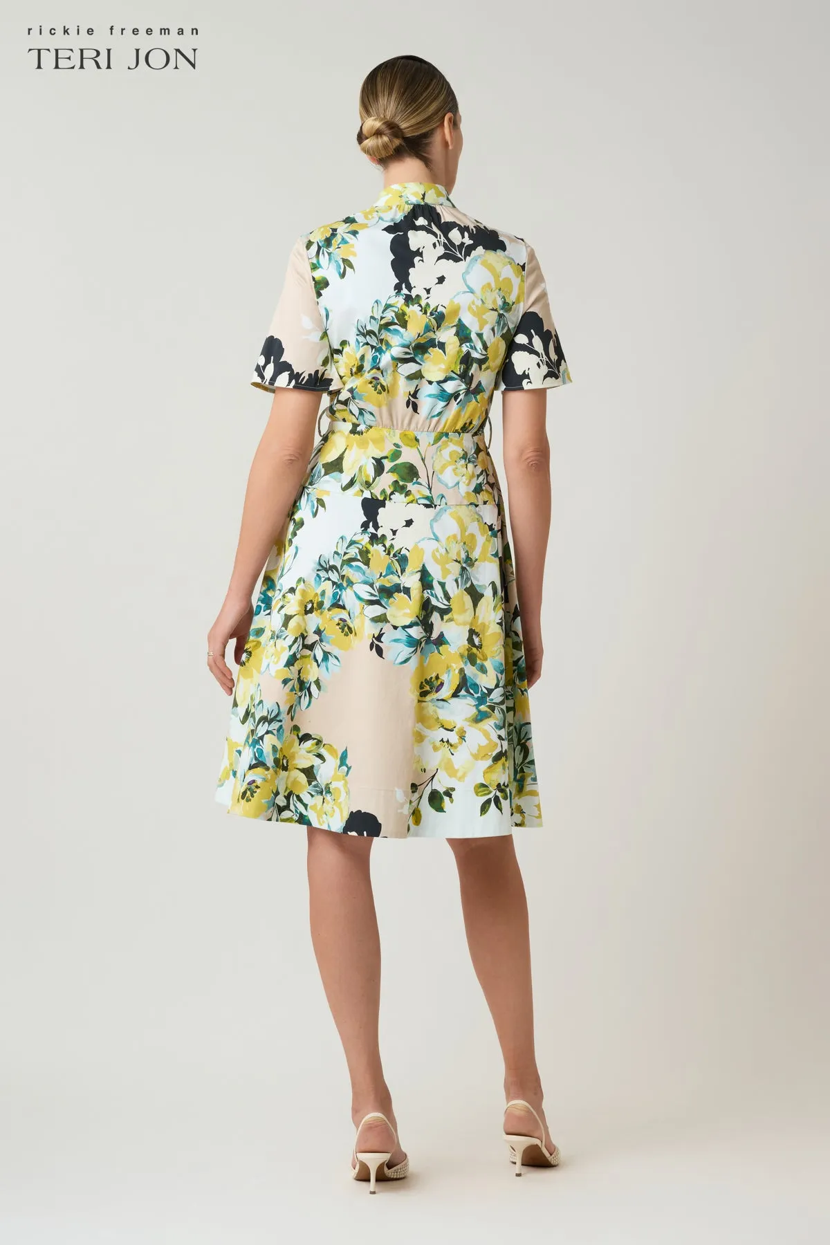 Cotton Print Mandarin Neck Shirtwaist Belted Dress sold by Teri Jon product image thumbnail 4