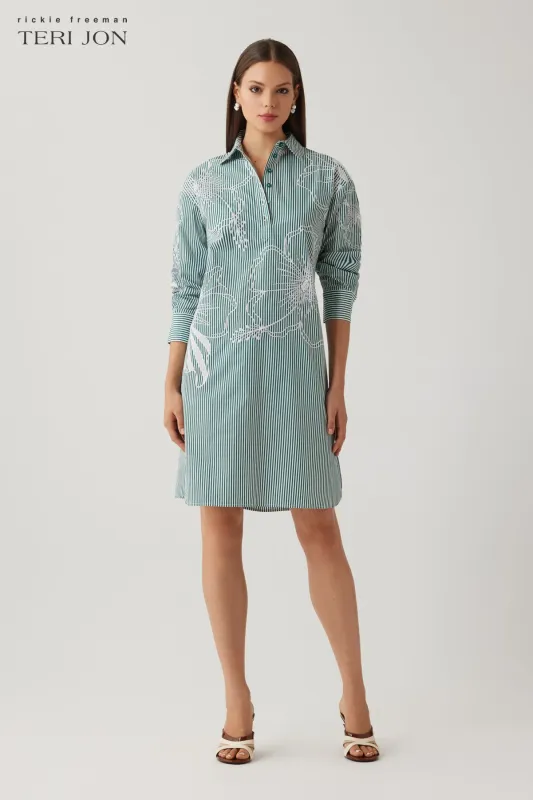 Cotton Stripe Embroidered Tunic Shirt Dress made by Teri Jon