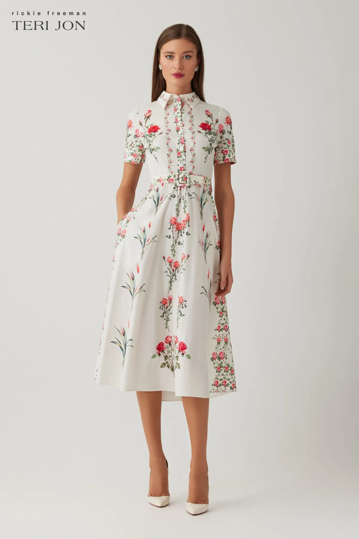 Cotton Shirt Waist Placed Print Dress sold by Teri Jon product image thumbnail 2