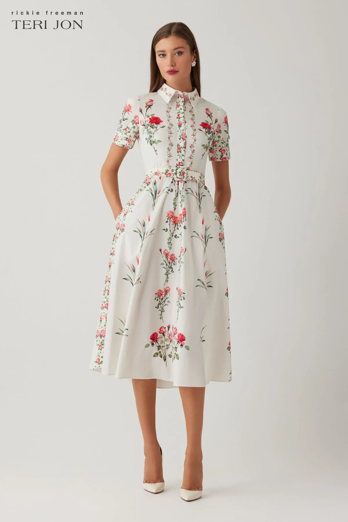 Cotton Shirt Waist Placed Print Dress sold by Teri Jon