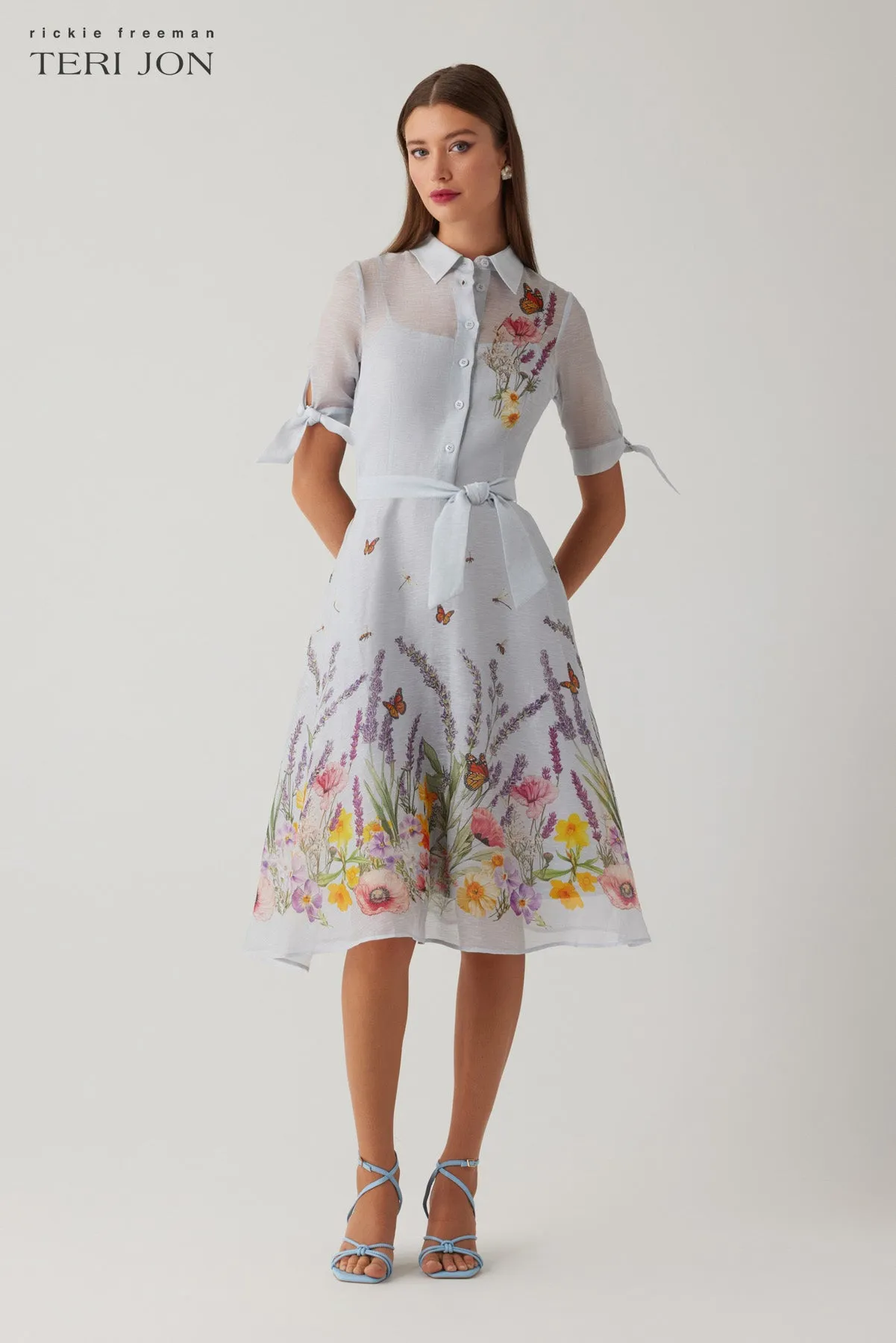 Silk Linen Short Sleeve Border Print Dress sold by Teri Jon