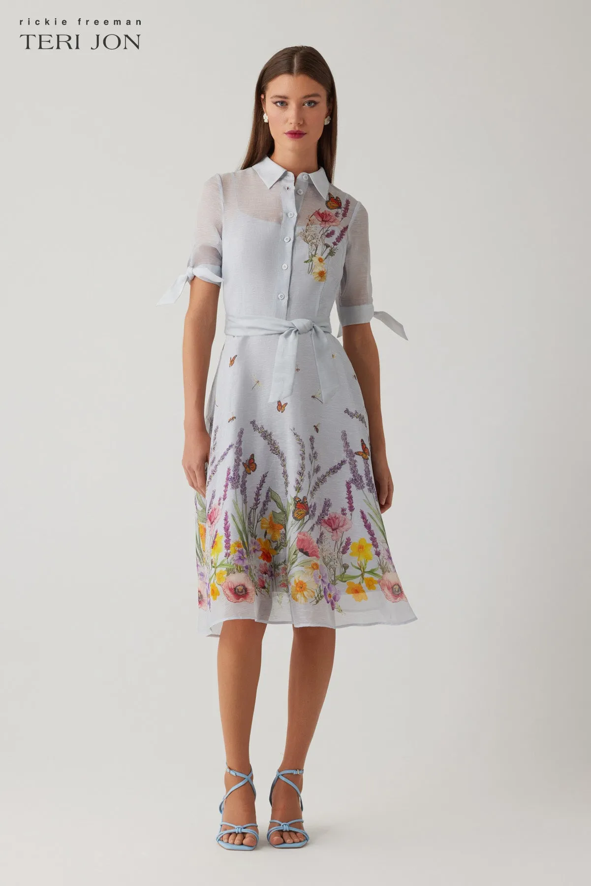 Silk Linen Short Sleeve Border Print Dress sold by Teri Jon product image thumbnail 2