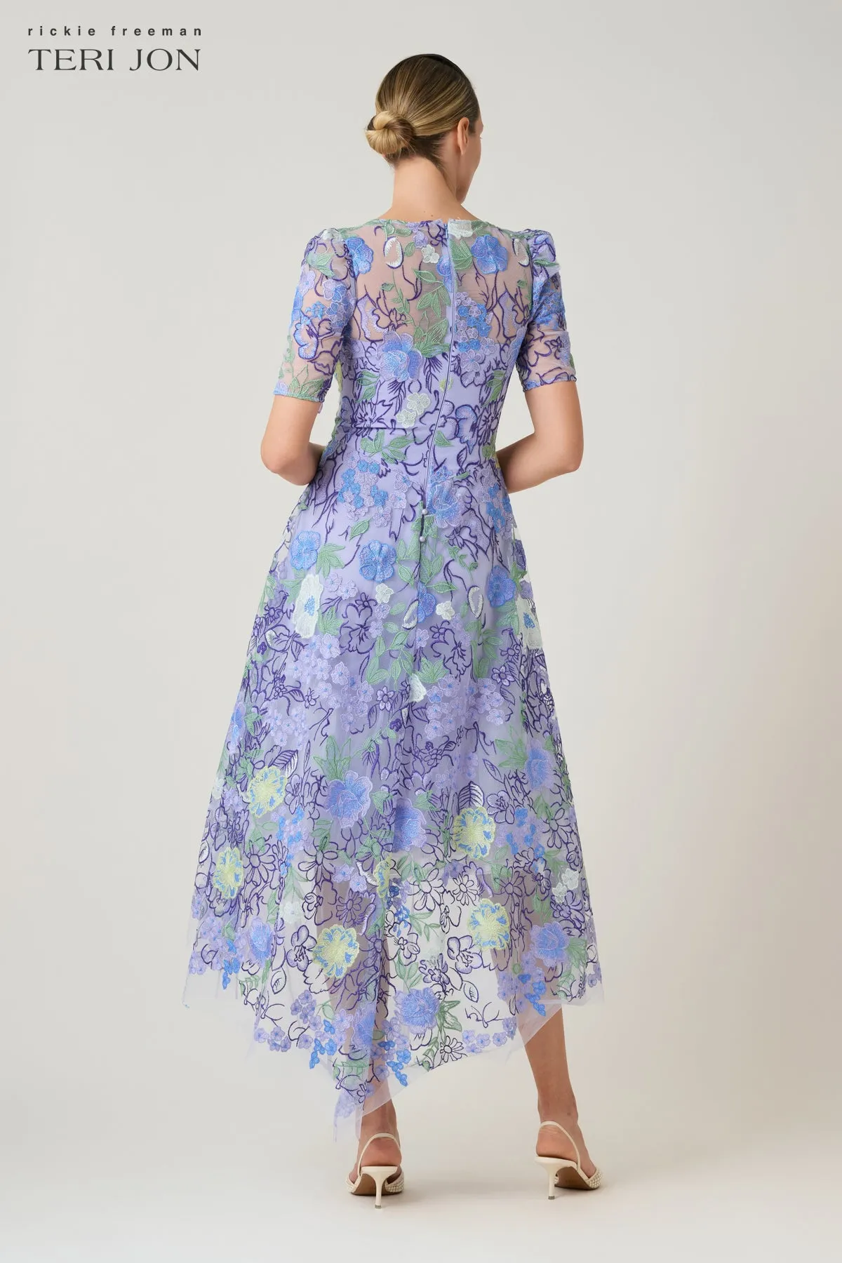 Embroidred Tulle Floral High Low Hem Dress sold by Teri Jon product image thumbnail 4