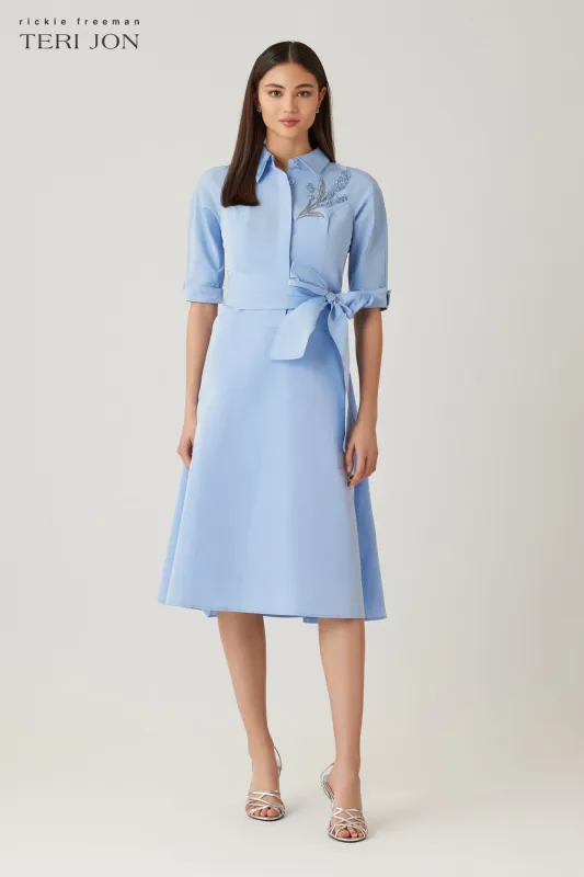 Taffeta Drop Waist Bead Trim Shirt Dress sold by Teri Jon