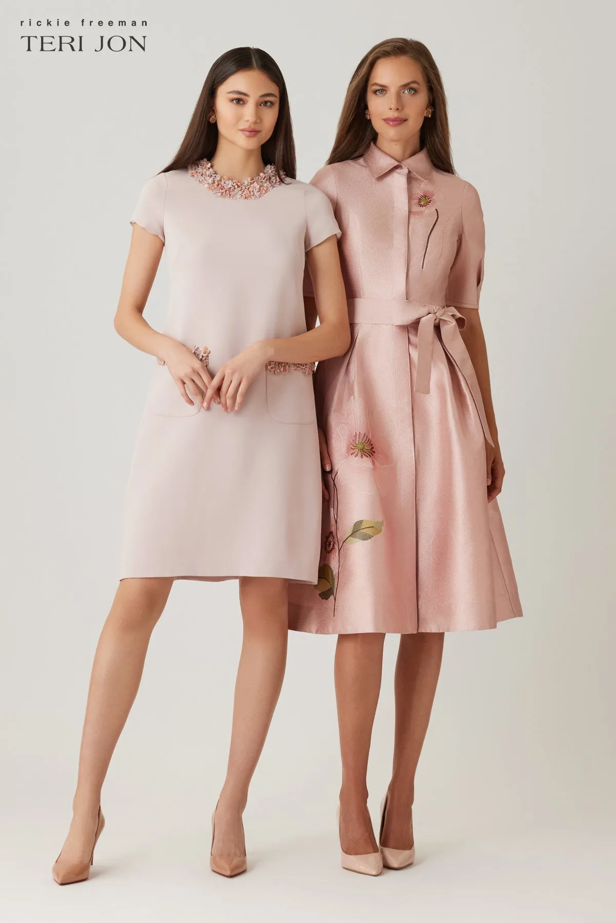 Shimmer Jacquard Embroiderd Flower Shirt Dress sold by Teri Jon product image thumbnail 4