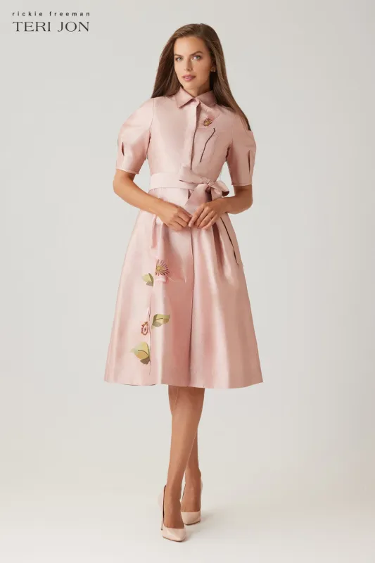 Shimmer Jacquard Embroiderd Flower Shirt Dress sold by Teri Jon