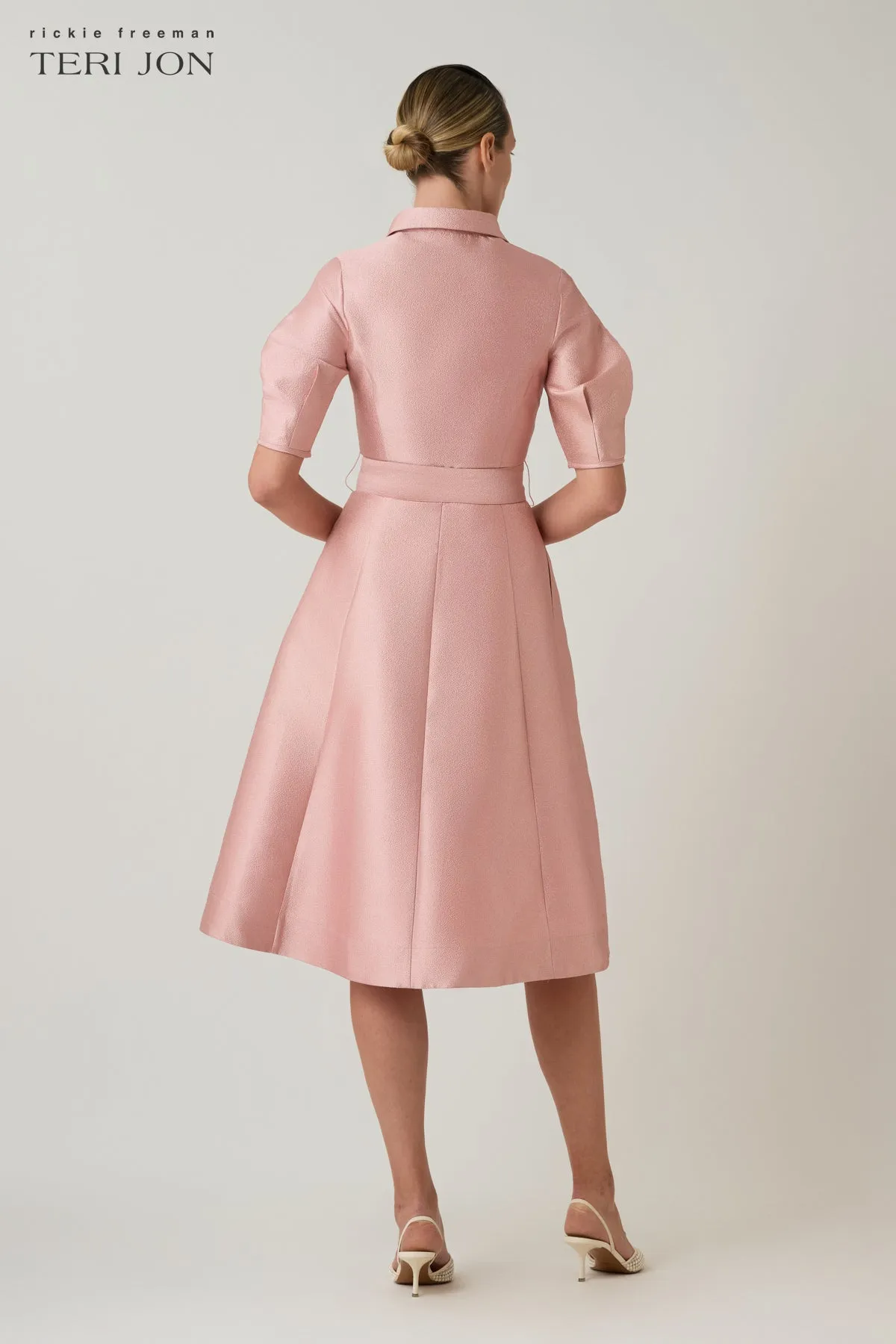 Shimmer Jacquard Embroiderd Flower Shirt Dress sold by Teri Jon product image thumbnail 5