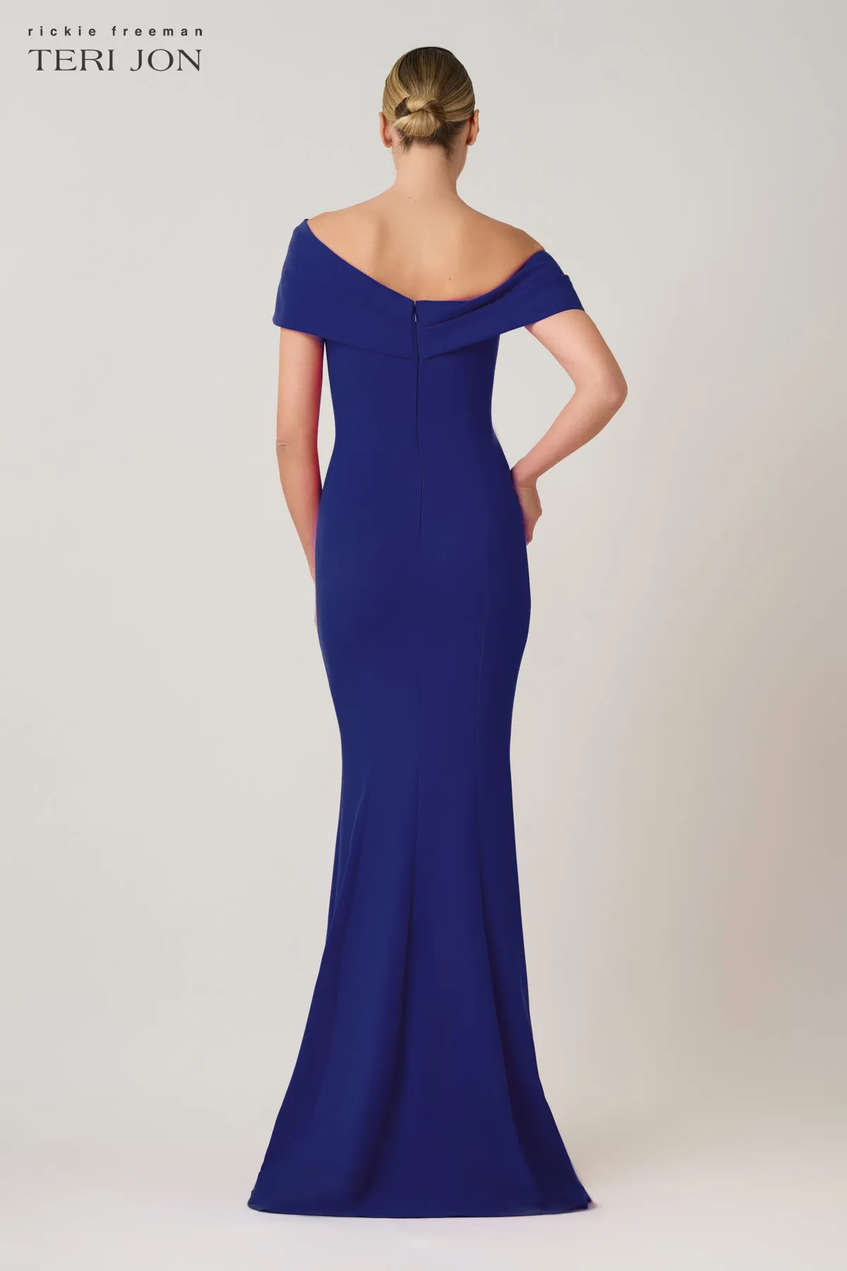 Scuba Off The Shoulder Cuff Asymmetrical Godet Gown sold by Teri Jon product image thumbnail 5