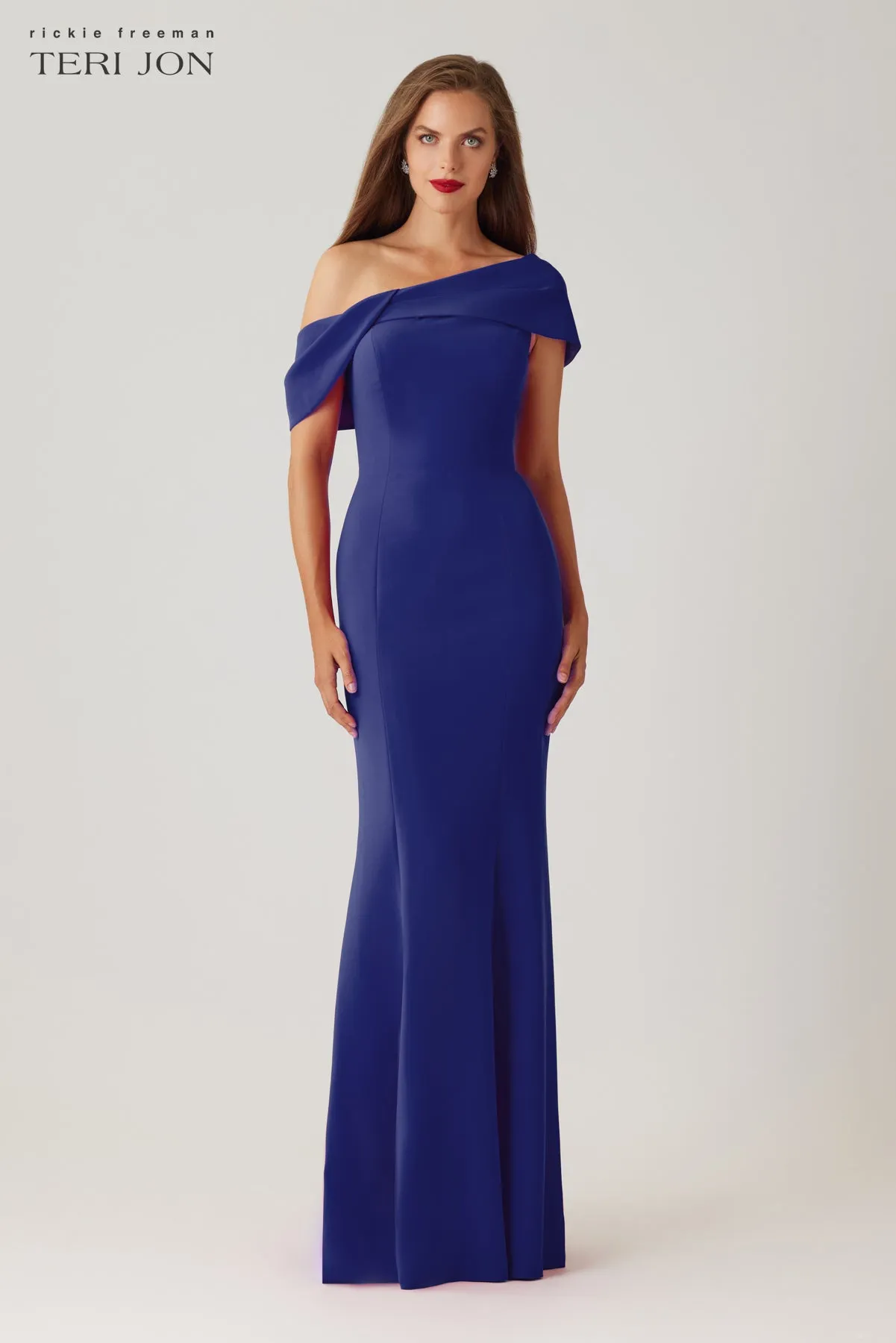 Scuba Off The Shoulder Cuff Asymmetrical Godet Gown sold by Teri Jon product image thumbnail 4