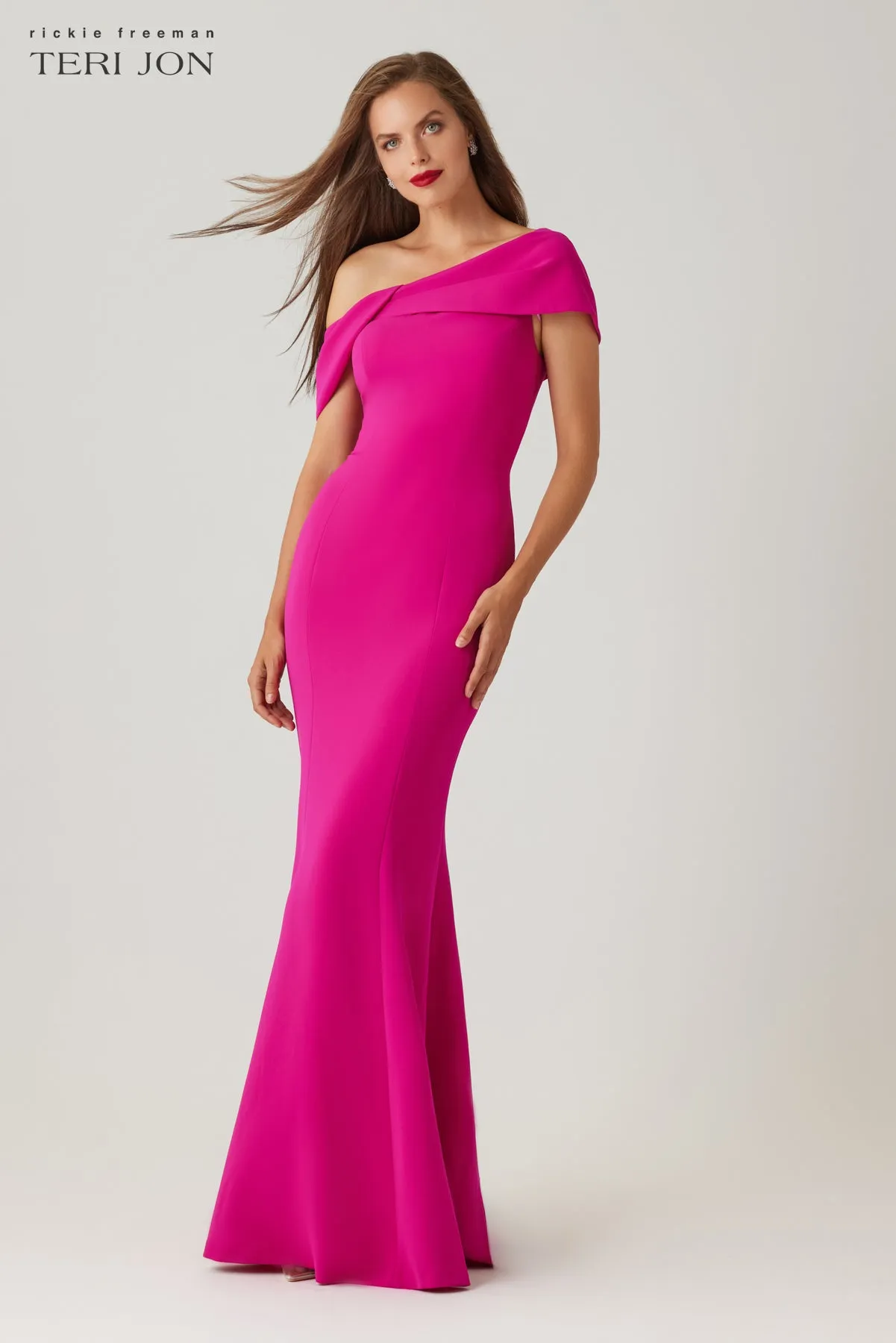 Scuba Off The Shoulder Cuff Asymmetrical Godet Gown sold by Teri Jon product image thumbnail 3