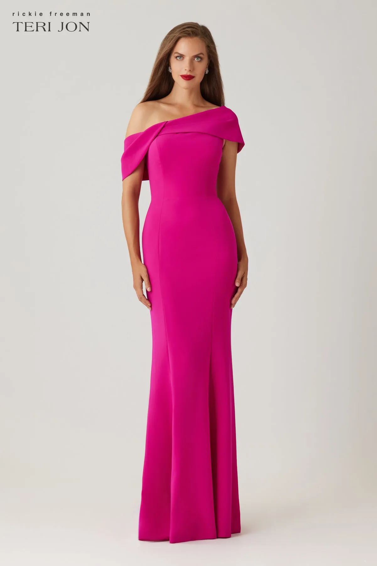 Scuba Off The Shoulder Cuff Asymmetrical Godet Gown sold by Teri Jon product image thumbnail 2